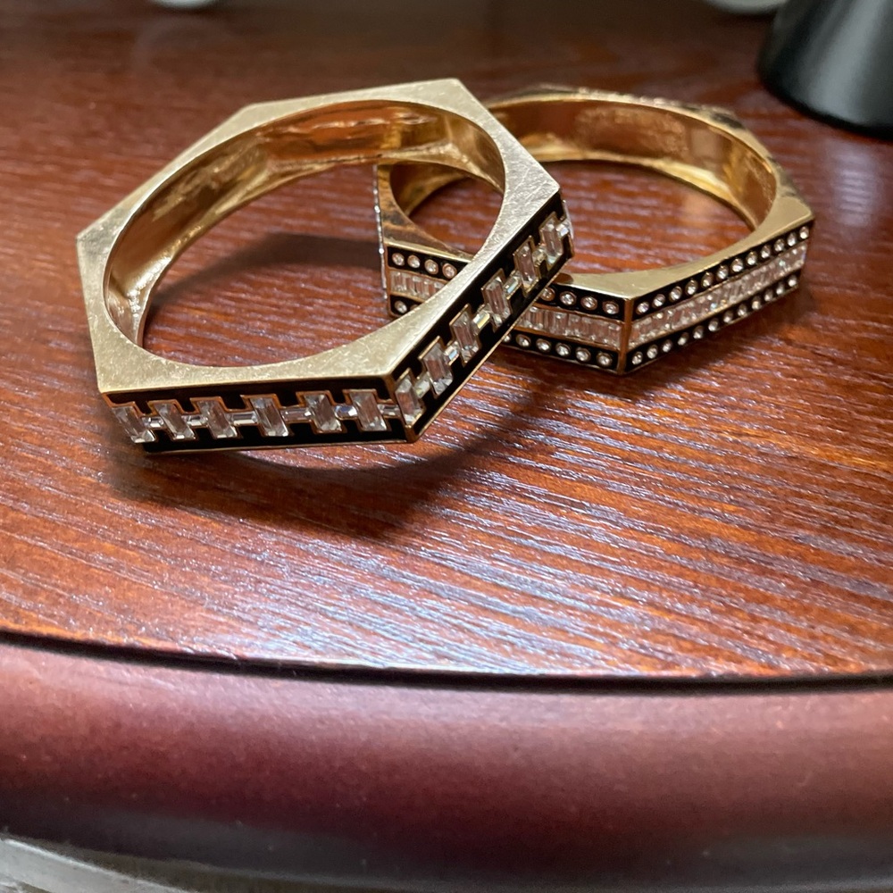 Gold and Black Geometric Bangle Set